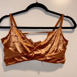 Free People Aurora Velvet Longline Underwire Bra in Copper Ginger Combo